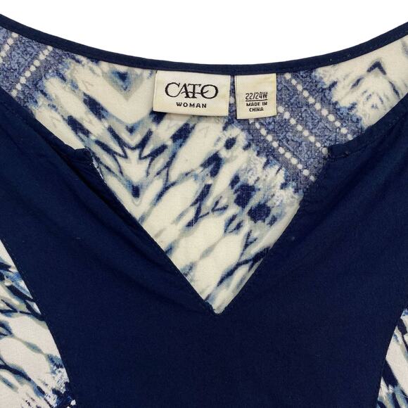 Cato Top Women's 22W - 24W Blue Chevron Hi-Lo Sheer Tunic Blouse Flowy - Picture 4 of 10